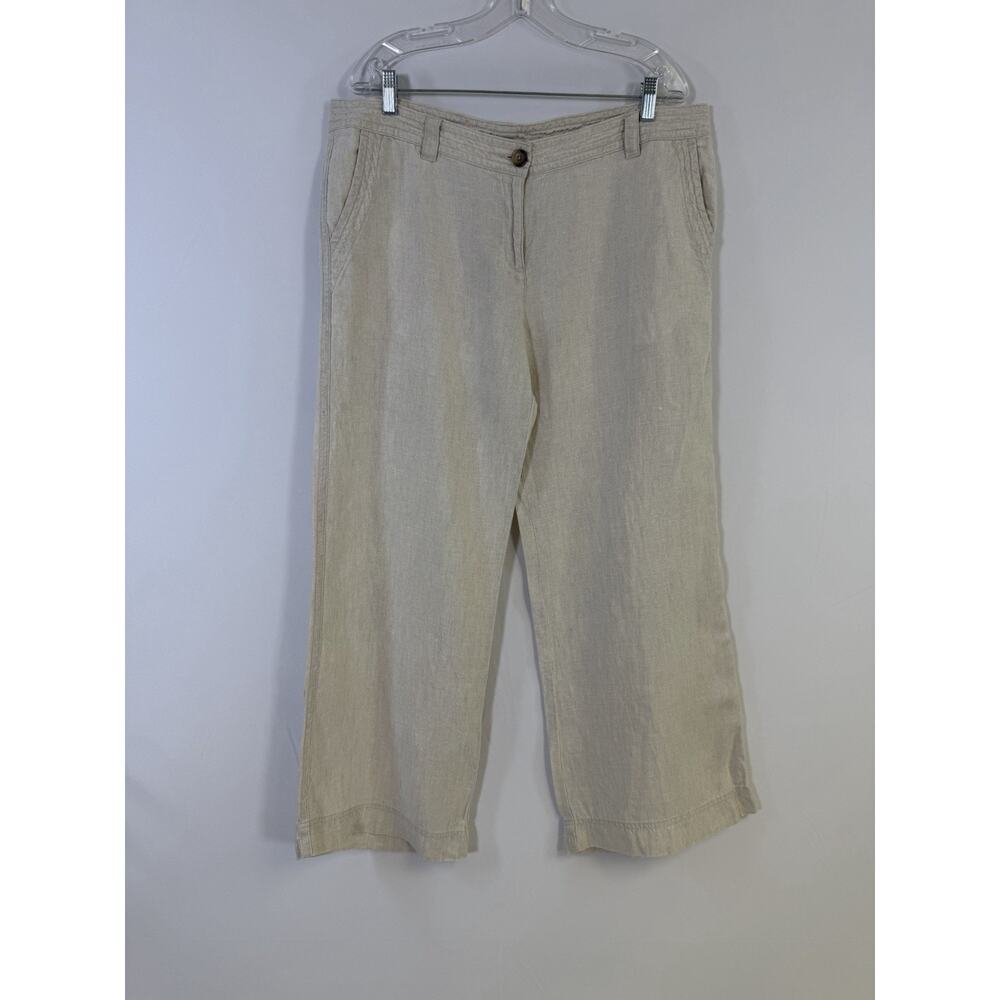 VTG Lands End 100% Linen Wide Leg Pants Size 16‎ Beige Pockets